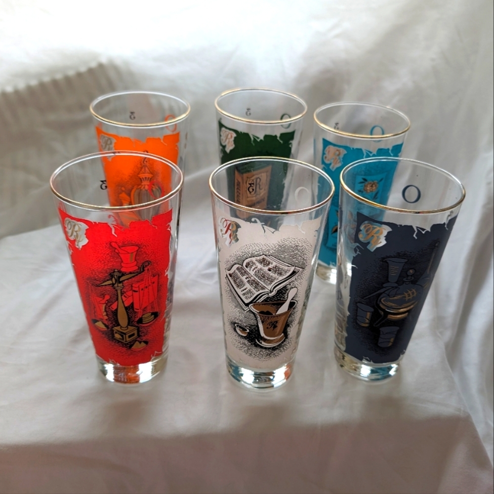 Vintage Libby Apothecary Theme Colorful Glass Set